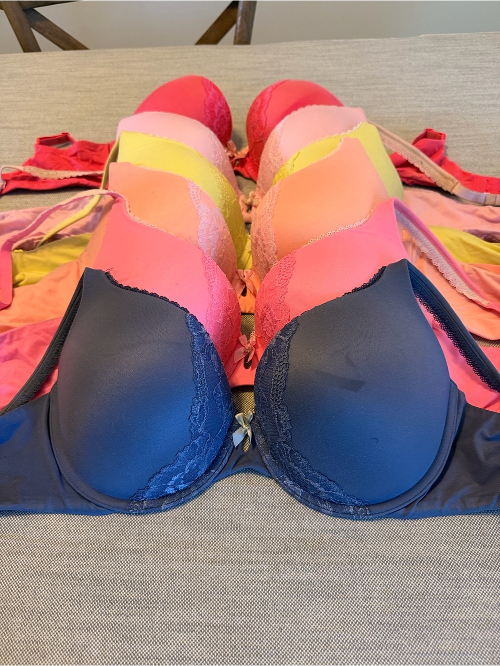 Victoria's Secret Multi-Pack Lace Trim Push-Up Bras - Navy, Pink, Yellow, Coral
